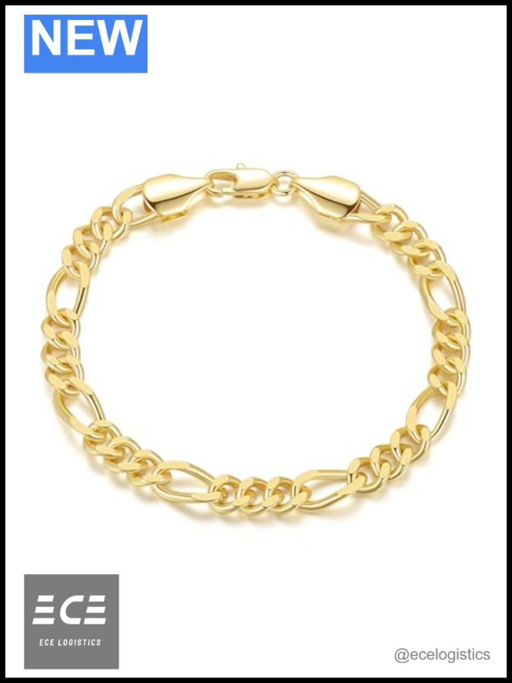 14k Gold Plated Figaro Chain Bracelet Link Lobster Clasp Unisex